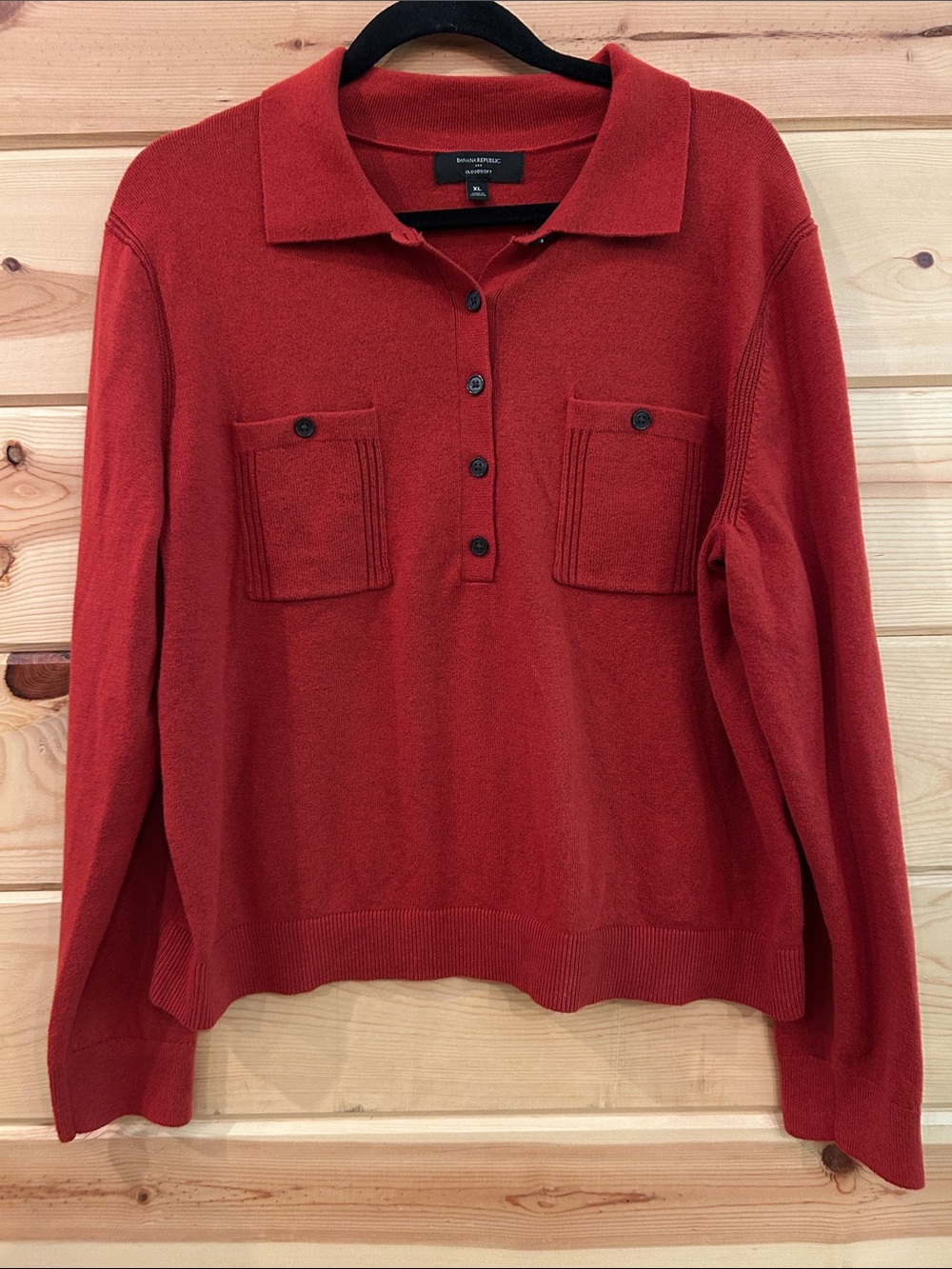 Banana Republic Cloudsoft Rust Red Polo Collar Button-Up Sweater, Size XL